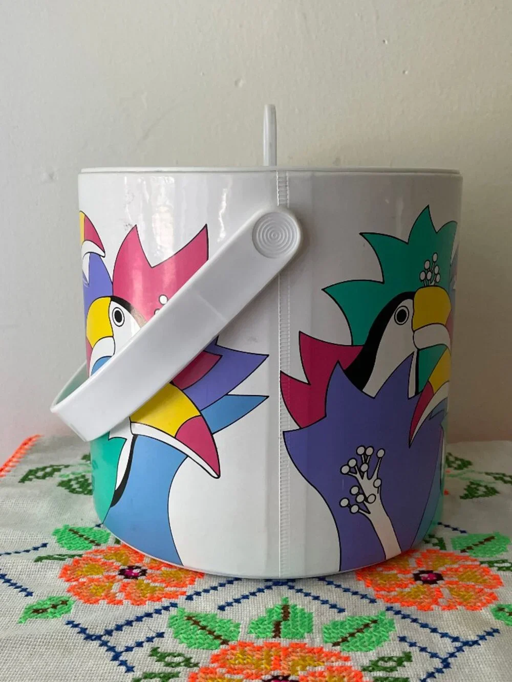 Vintage Toucan Ice Bucket with Coaster & Tongs